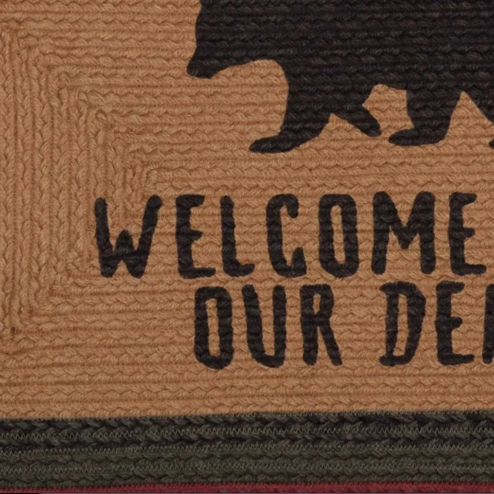Black Bear Jute Braided Throw Rug 20x30 inch Country Cabin Lodge Stenciled